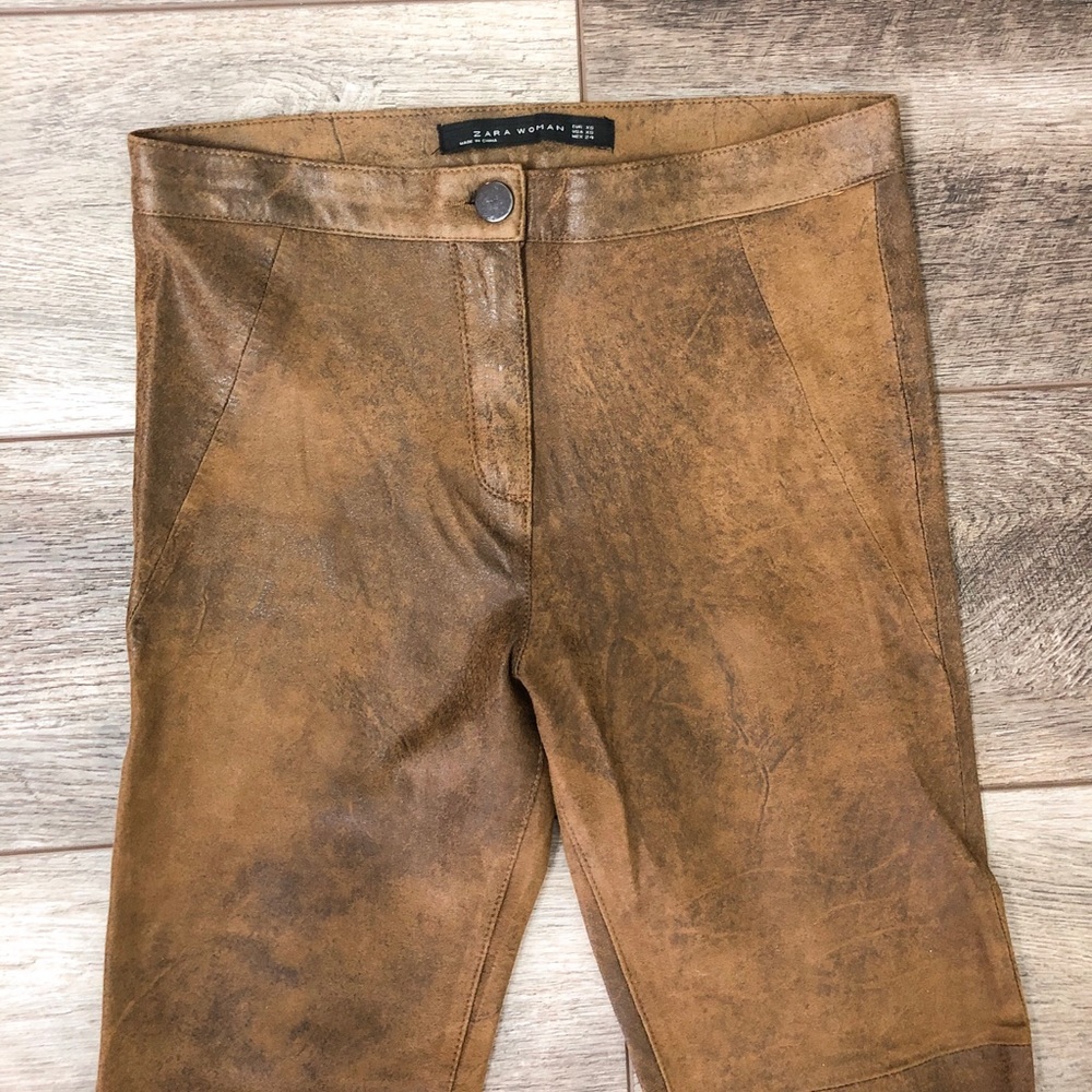 Zara Camel Brown Faux Suede Legging/Pant Pants - Picture 2 of 4